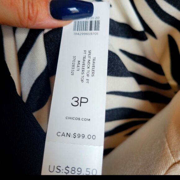 NWT Chicos Travelers Zebra Top - Picture 7 of 7